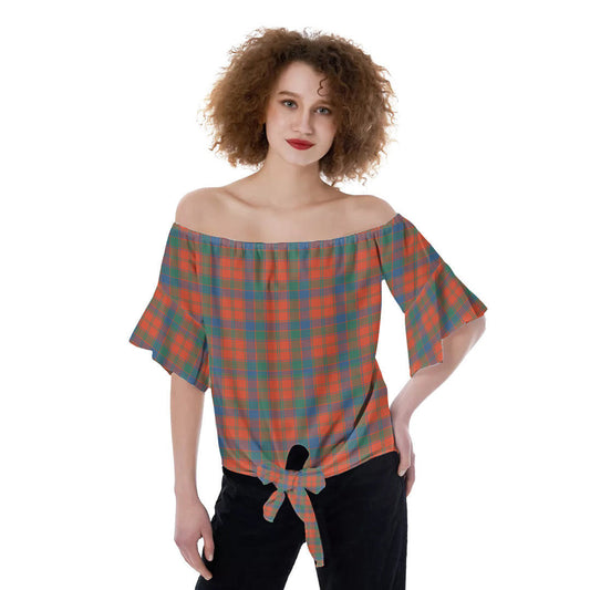 Robertson Ancient Tartan Plaid Off-Shoulder Blouse