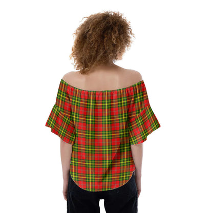 Leask Tartan Plaid Off-Shoulder Blouse