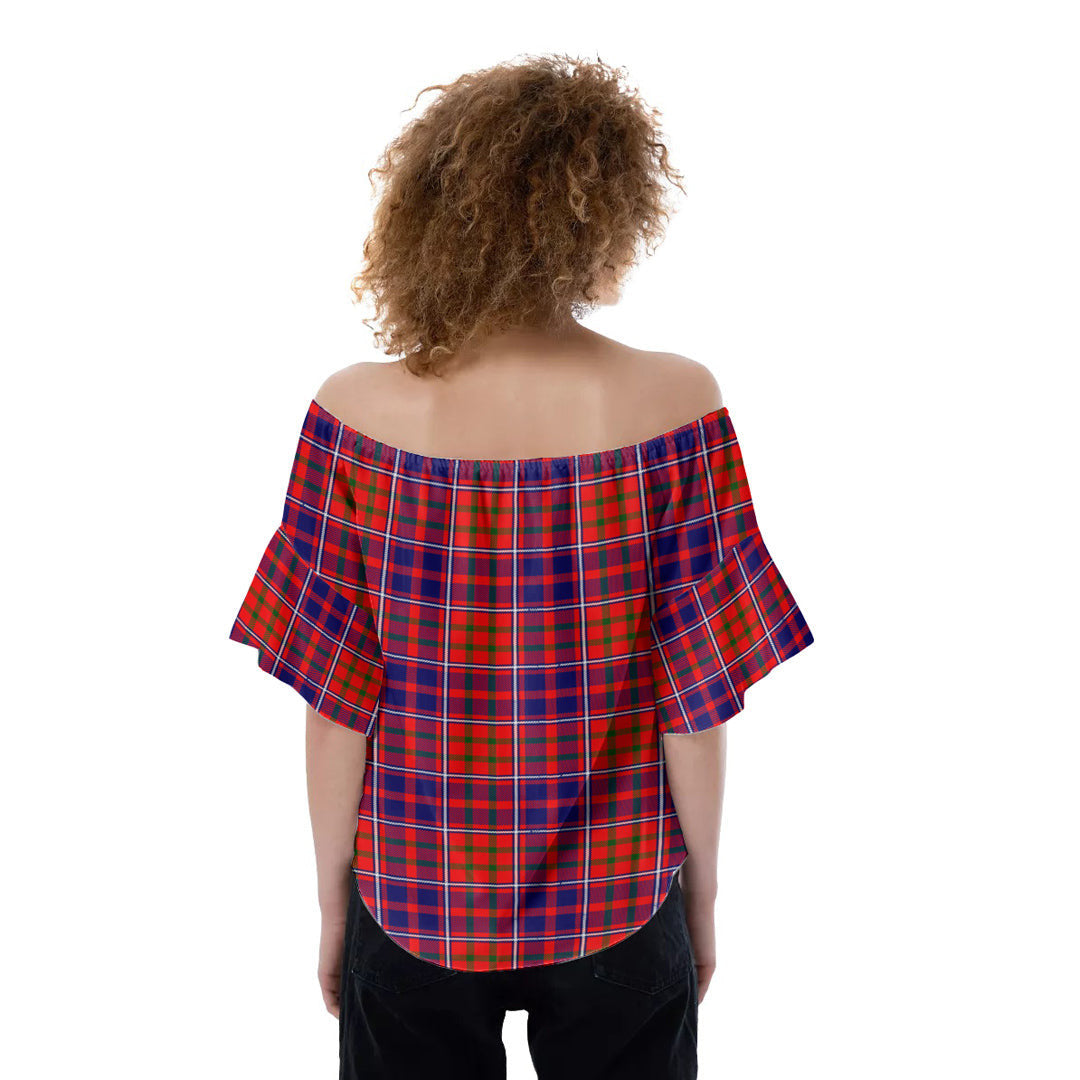 Cameron of Lochiel Modern Tartan Plaid Off-Shoulder Blouse