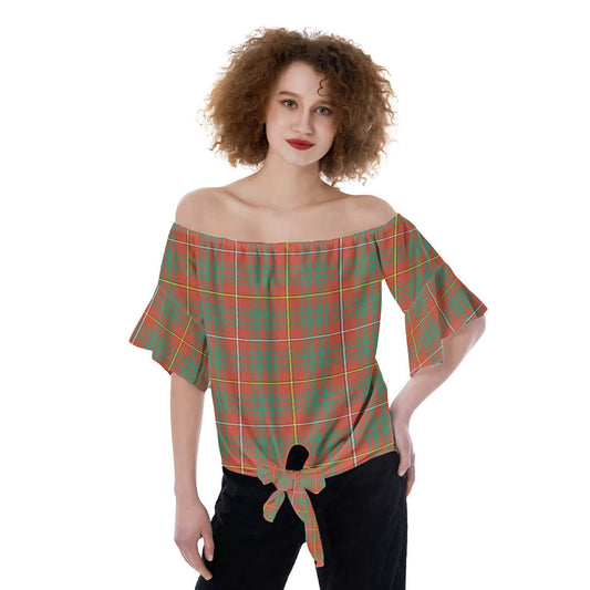 Bruce Ancient Tartan Plaid Off-Shoulder Blouse