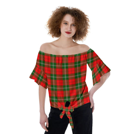 Lennox Modern Tartan Plaid Off-Shoulder Blouse