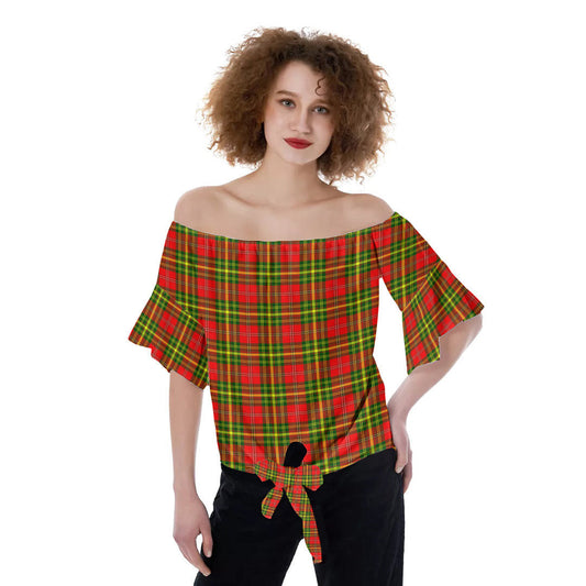 Leask Tartan Plaid Off-Shoulder Blouse