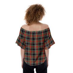 Stewart Black Tartan Plaid Off-Shoulder Blouse