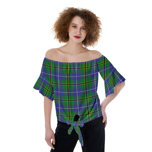 Turnbull Hunting Tartan Plaid Off-Shoulder Blouse