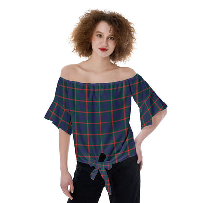 Agnew Modern Tartan Plaid Off-Shoulder Blouse