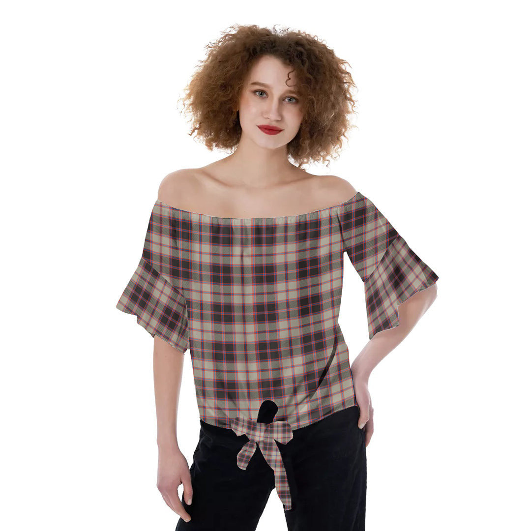 MacPherson Hunting Ancient Tartan Plaid Off-Shoulder Blouse