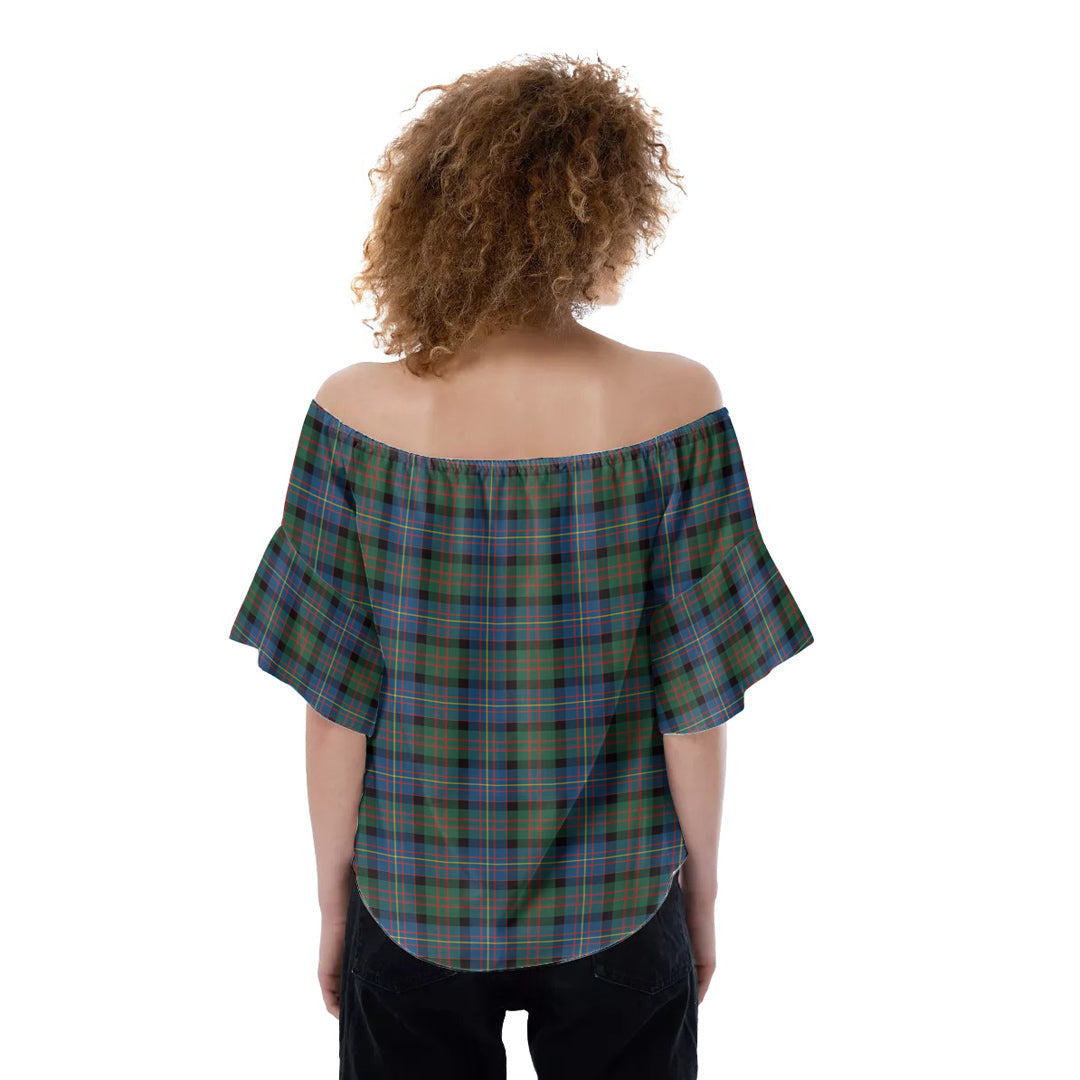 Cameron of Erracht Ancient Tartan Plaid Off-Shoulder Blouse