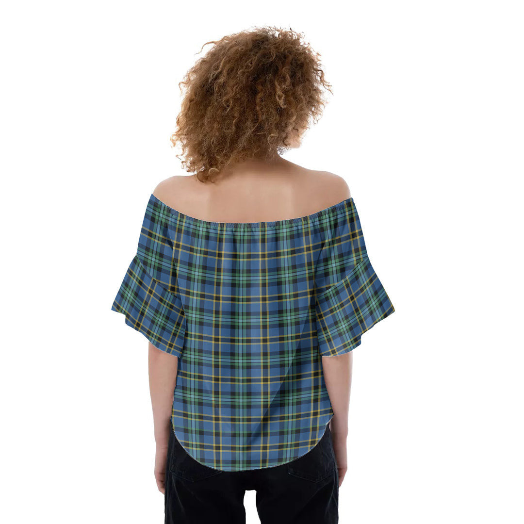 Weir Ancient Tartan Plaid Off-Shoulder Blouse