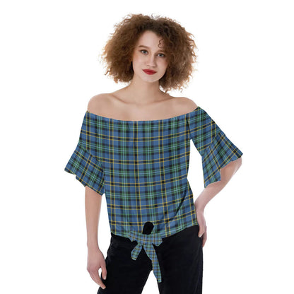 Weir Ancient Tartan Plaid Off-Shoulder Blouse