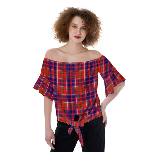 Cameron of Lochiel Modern Tartan Plaid Off-Shoulder Blouse