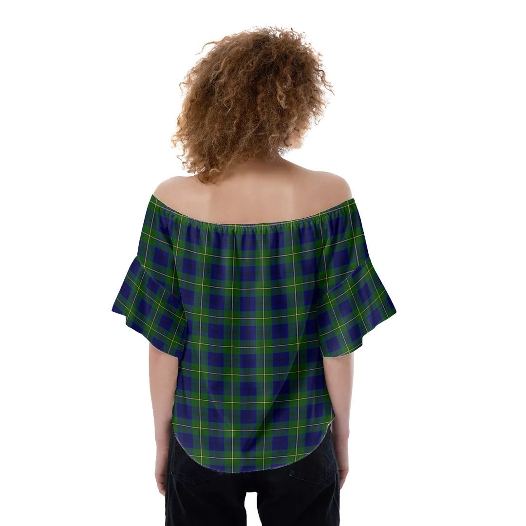Johnston Modern Tartan Plaid Off-Shoulder Blouse