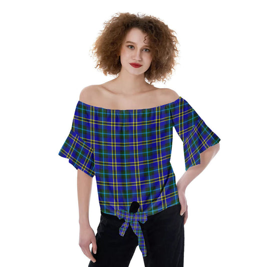 Weir Modern Tartan Plaid Off-Shoulder Blouse