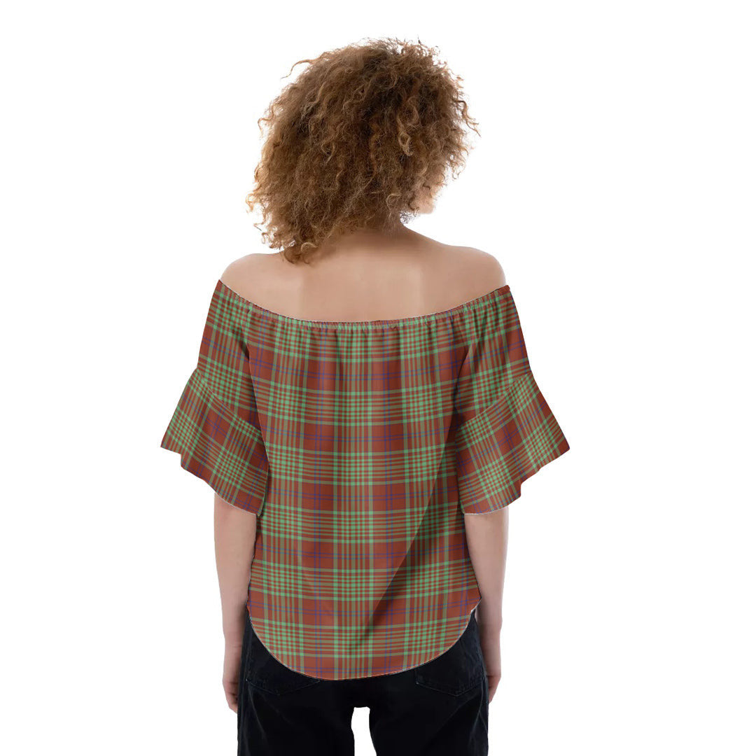 MacGillivray Hunting Ancient Tartan Plaid Off-Shoulder Blouse