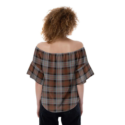 Cameron of Erracht Weathered Tartan Plaid Off-Shoulder Blouse