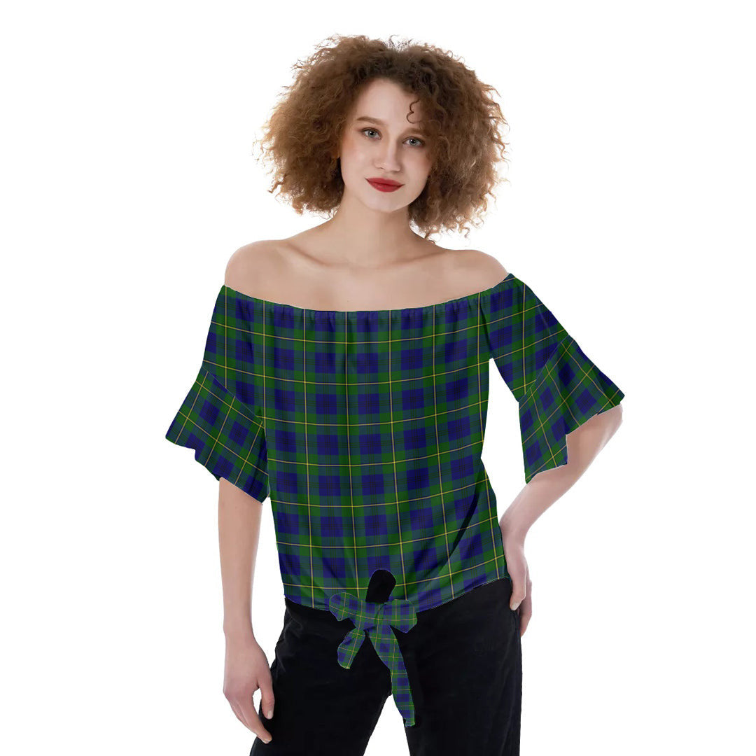 Johnston Modern Tartan Plaid Off-Shoulder Blouse