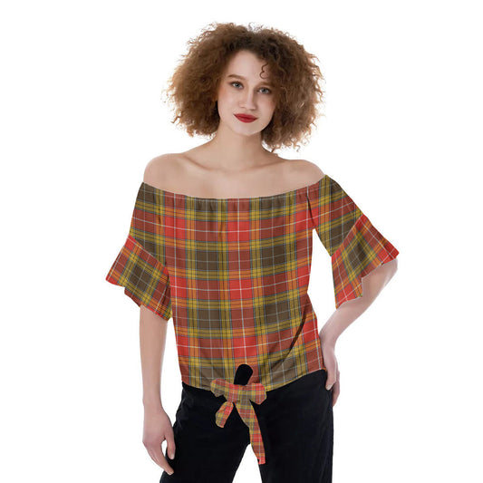 Buchanan Old Set Weathered Tartan Plaid Off-Shoulder Blouse