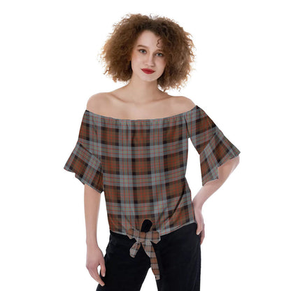 Cameron of Erracht Weathered Tartan Plaid Off-Shoulder Blouse