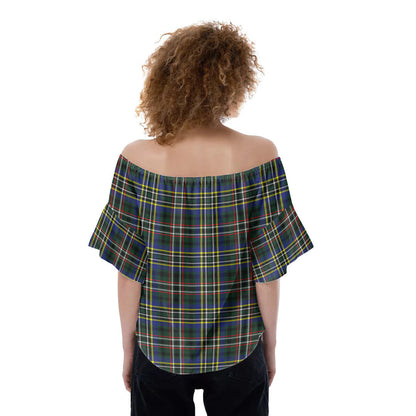 SCOTT GREEN MODERN Tartan Plaid Off-Shoulder Blouse