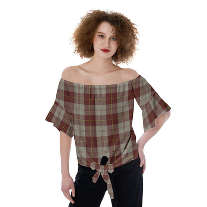 Cunningham Burgundy Dancers Tartan Plaid Off-Shoulder Blouse