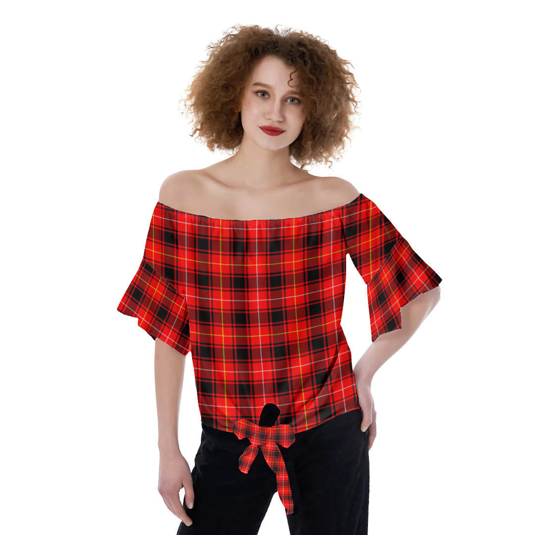 MacIver Modern Tartan Plaid Off-Shoulder Blouse