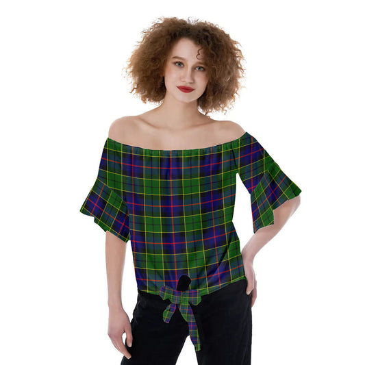 Forsyth Modern Tartan Plaid Off-Shoulder Blouse