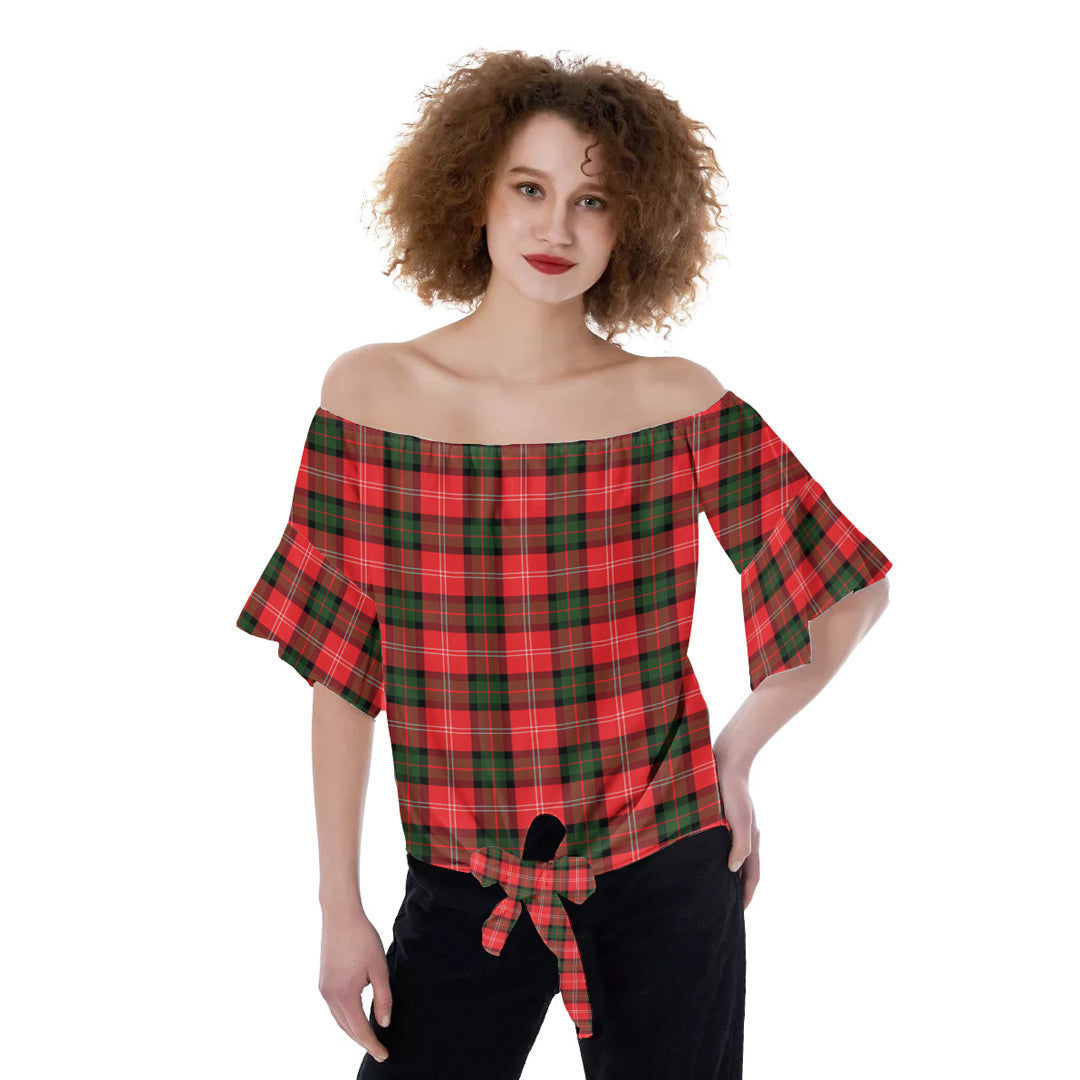 Nesbitt Modern Tartan Plaid Off-Shoulder Blouse