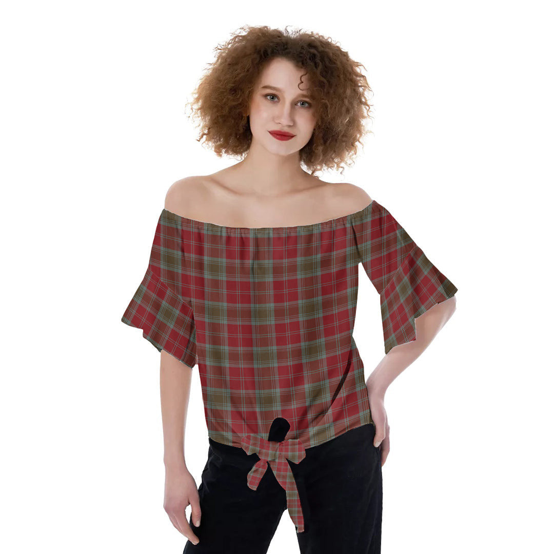 Lindsay Weathered Tartan Plaid Off-Shoulder Blouse