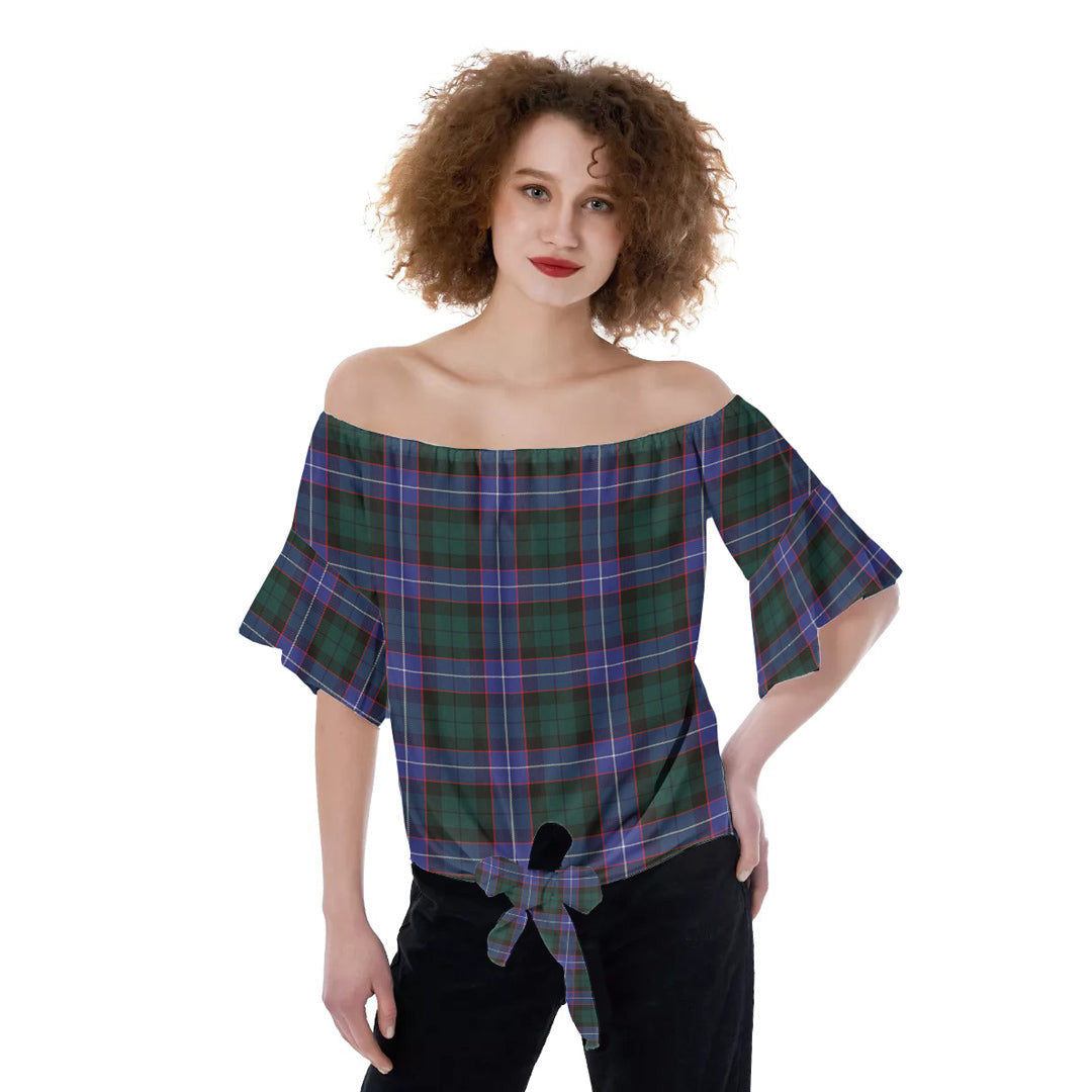 Guthrie Modern Tartan Plaid Off-Shoulder Blouse