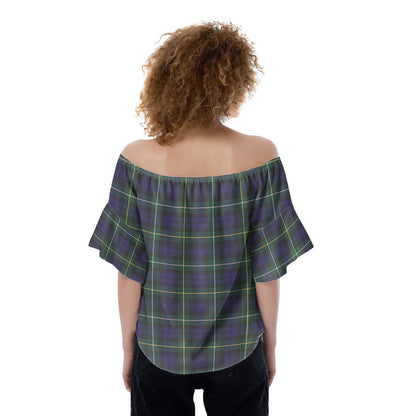 Campbell Argyll Modern Tartan Plaid Off-Shoulder Blouse