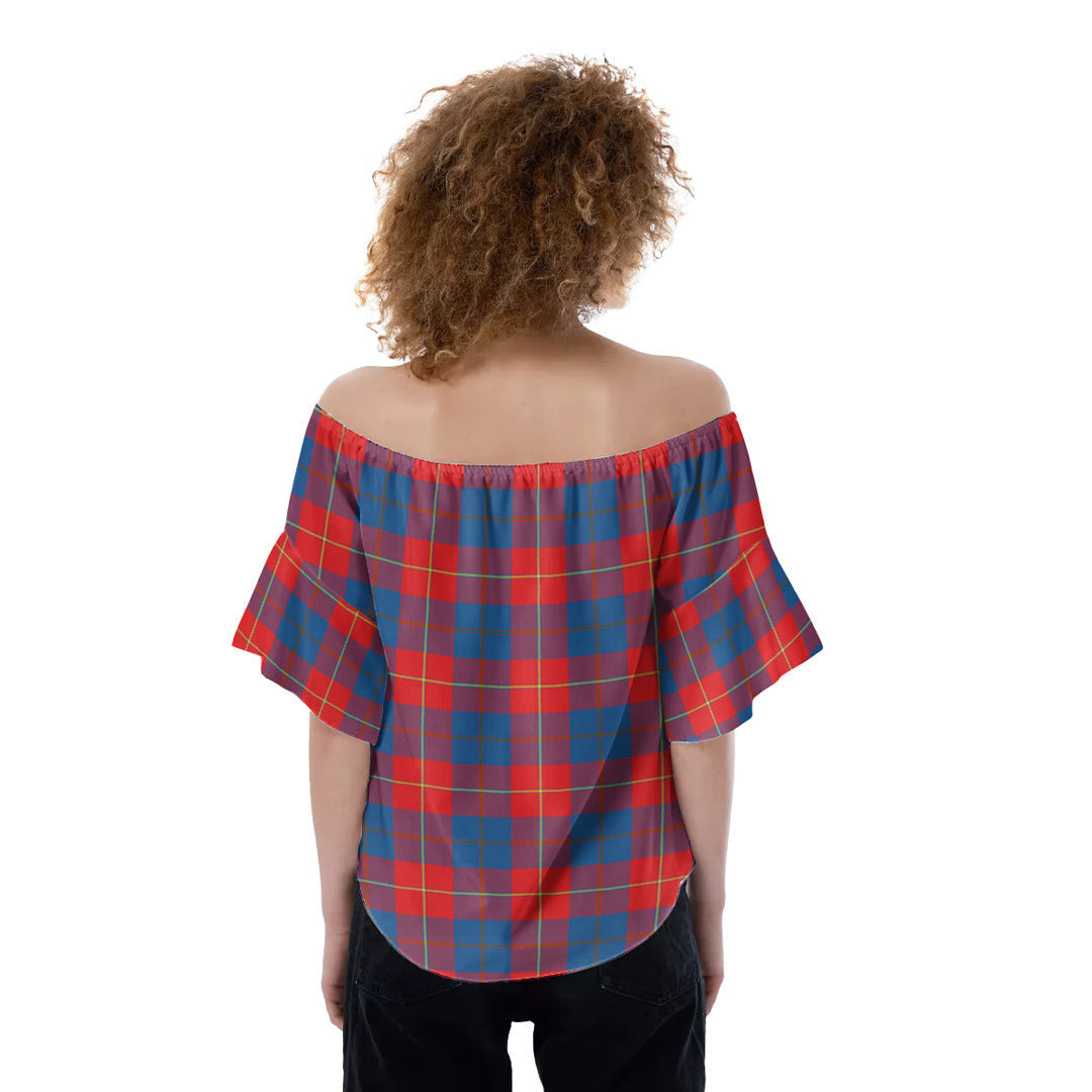 Galloway Red Tartan Plaid Off-Shoulder Blouse