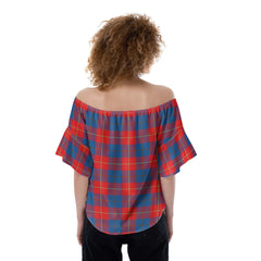 Galloway Red Tartan Plaid Off-Shoulder Blouse