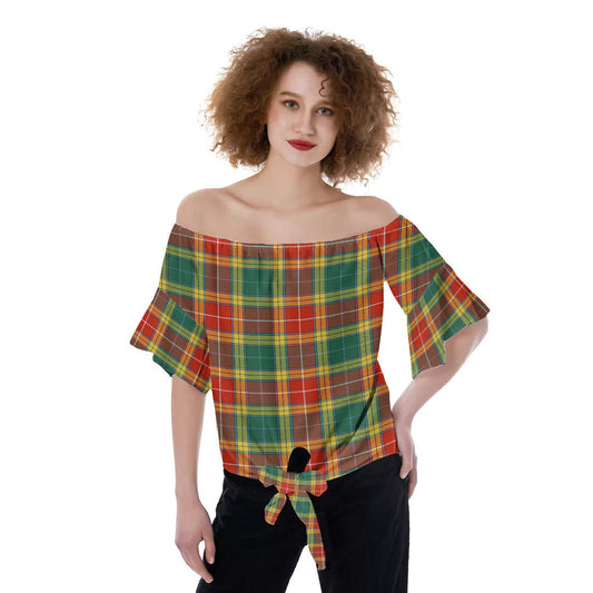 Buchanan Old Sett Tartan Plaid Off-Shoulder Blouse