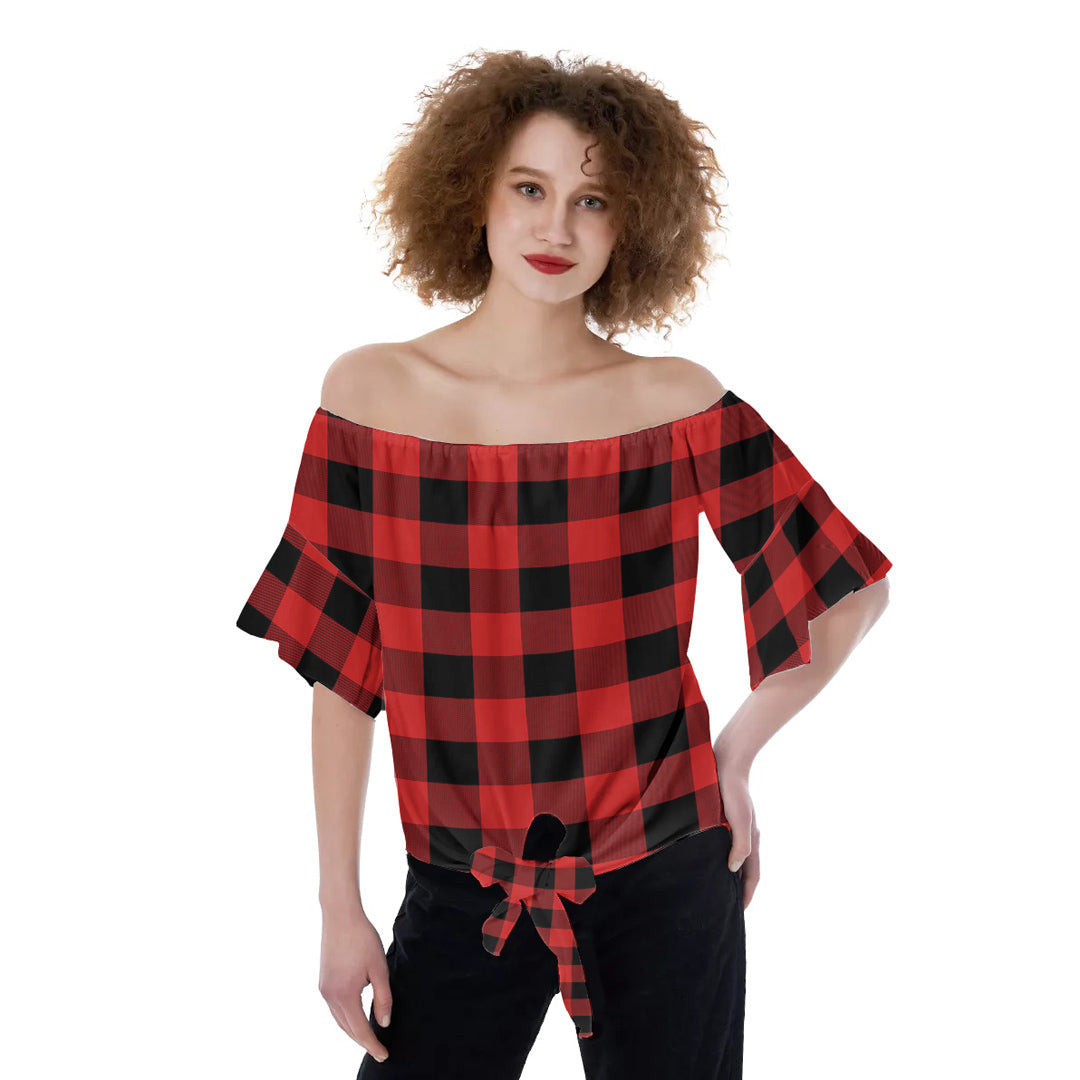 Rob Roy MacGregor Modern Tartan Plaid Off-Shoulder Blouse