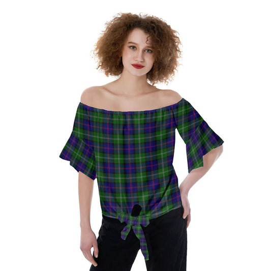 MacThomas Modern Tartan Plaid Off-Shoulder Blouse