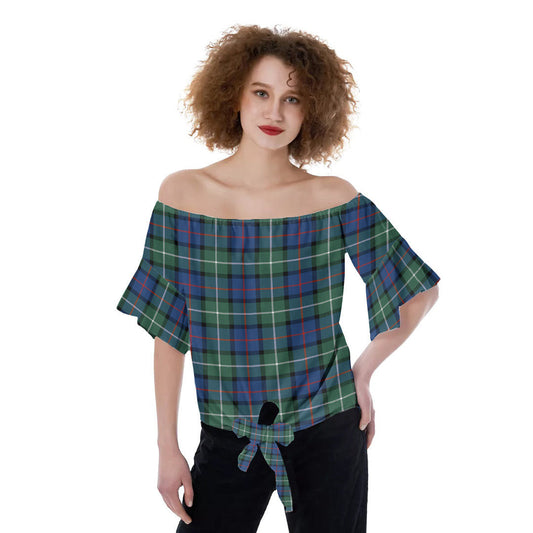 Davidson of Tulloch Tartan Plaid Off-Shoulder Blouse