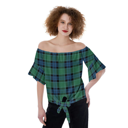 Graham of Menteith Ancient Tartan Plaid Off-Shoulder Blouse