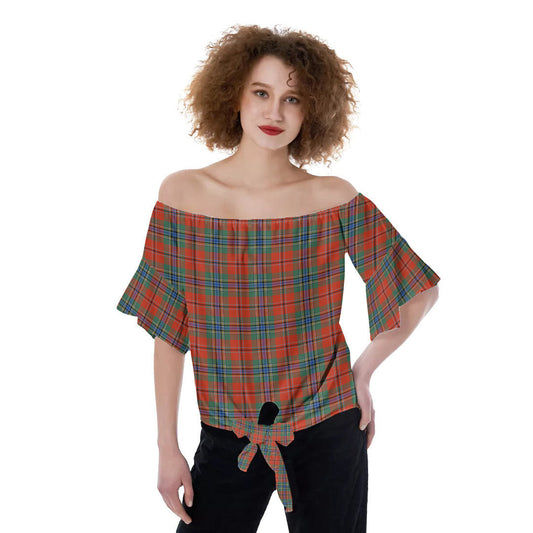 MacLean of Duart Ancient Tartan Plaid Off-Shoulder Blouse