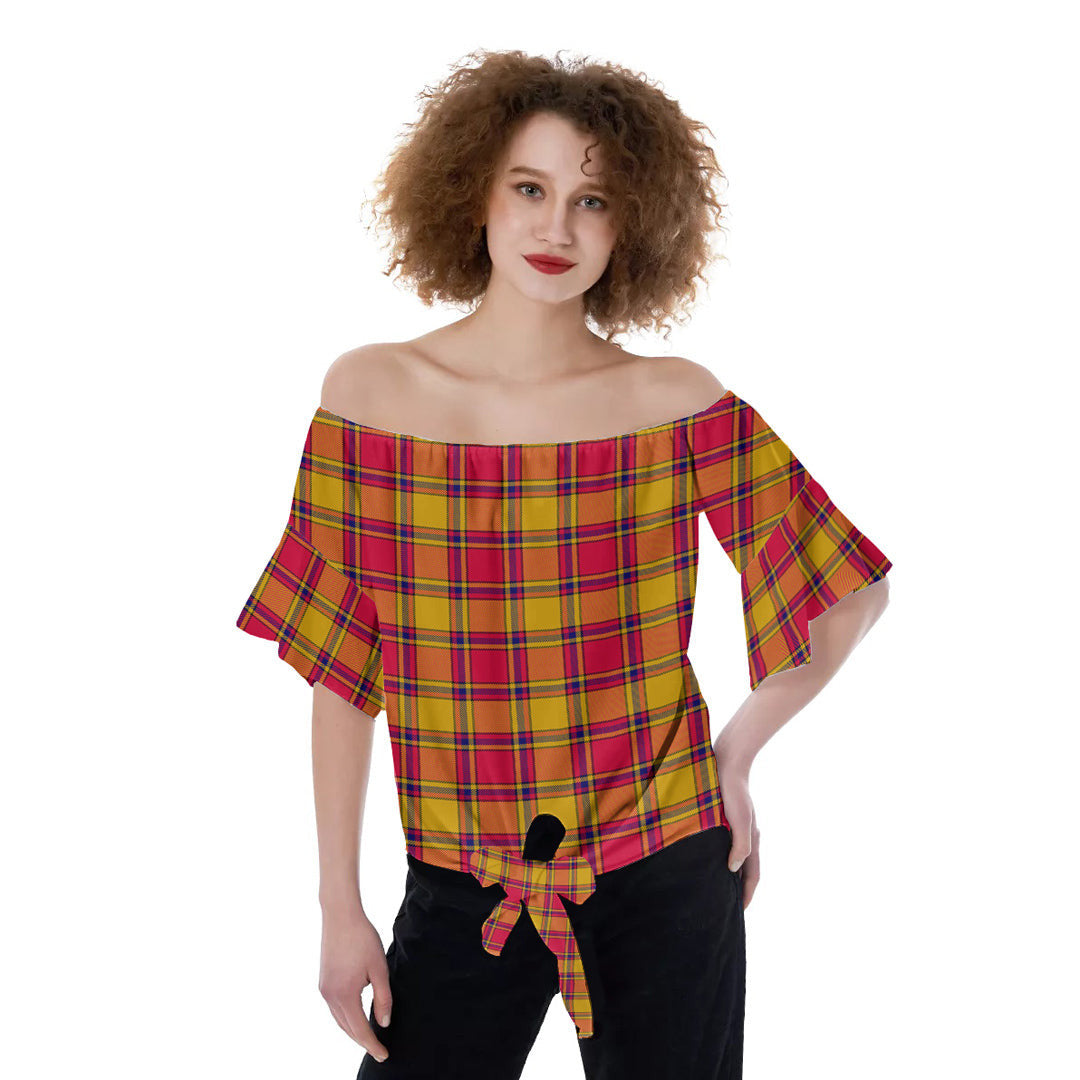 Scrymgeour Tartan Plaid Off-Shoulder Blouse