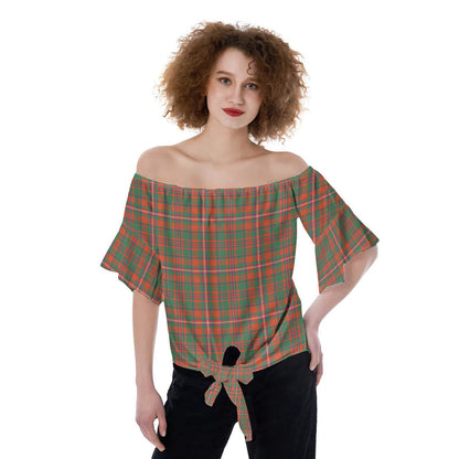 MacKinnon Ancient Tartan Plaid Off-Shoulder Blouse