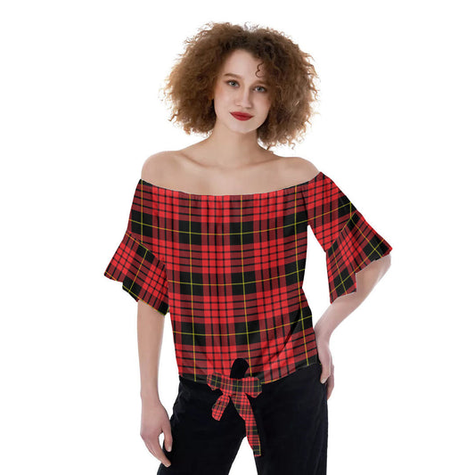 MacQueen Modern Tartan Plaid Off-Shoulder Blouse