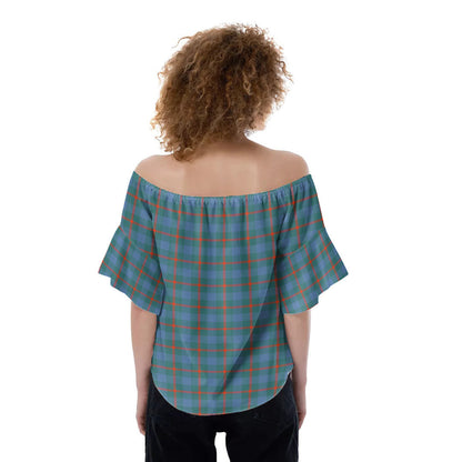 Agnew Ancient Tartan Plaid Off-Shoulder Blouse