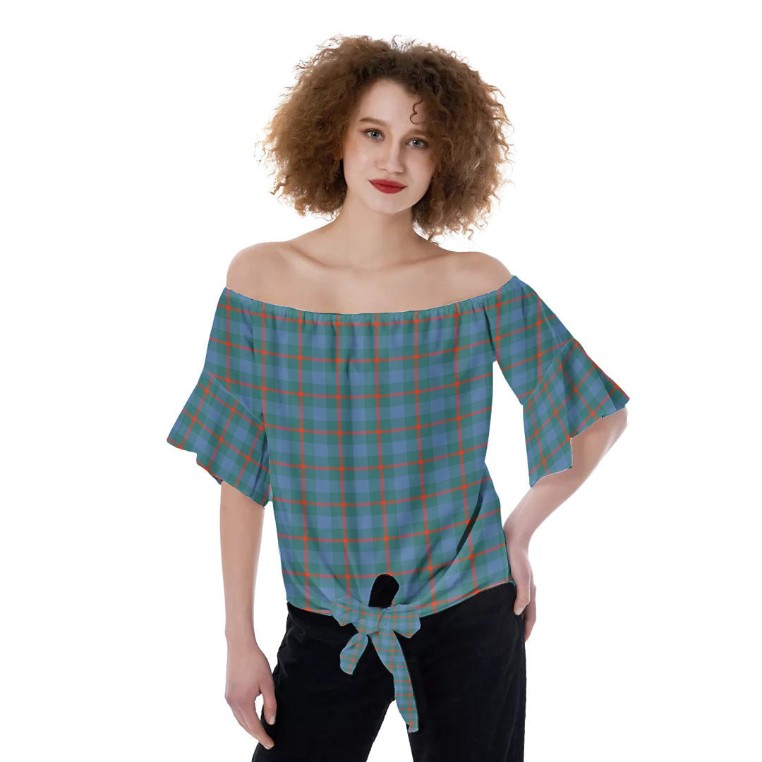 Agnew Ancient Tartan Plaid Off-Shoulder Blouse