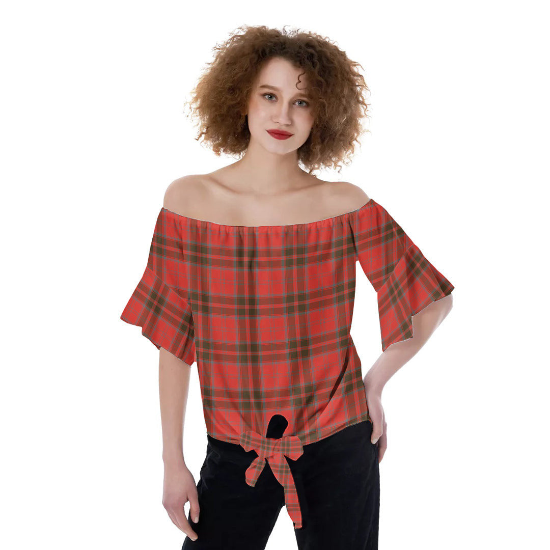 Grant Weathered Tartan Plaid Off-Shoulder Blouse