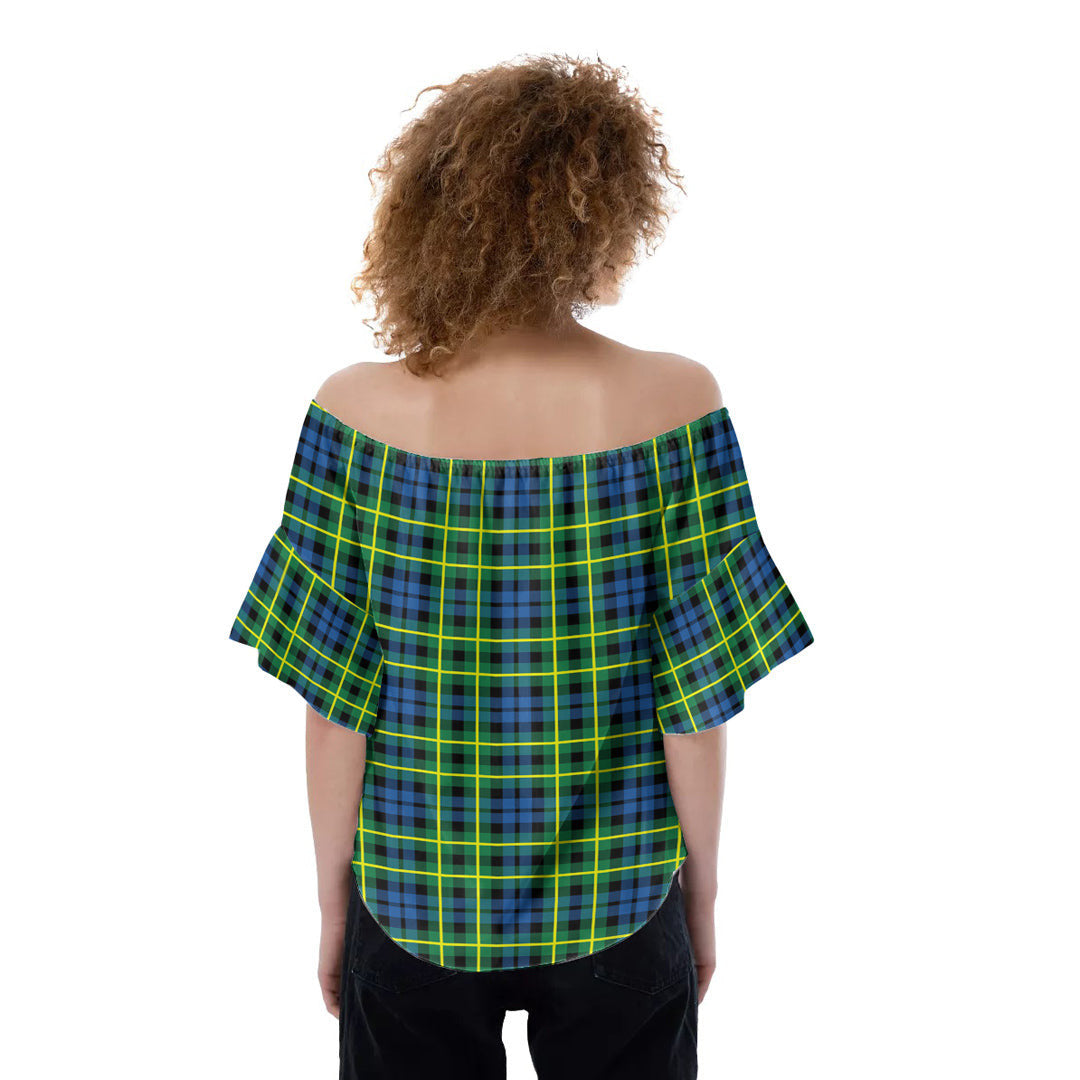 Campbell of Breadalbane Ancient Tartan Plaid Off-Shoulder Blouse