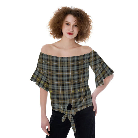 Campbell Argyll Weathered Tartan Plaid Off-Shoulder Blouse