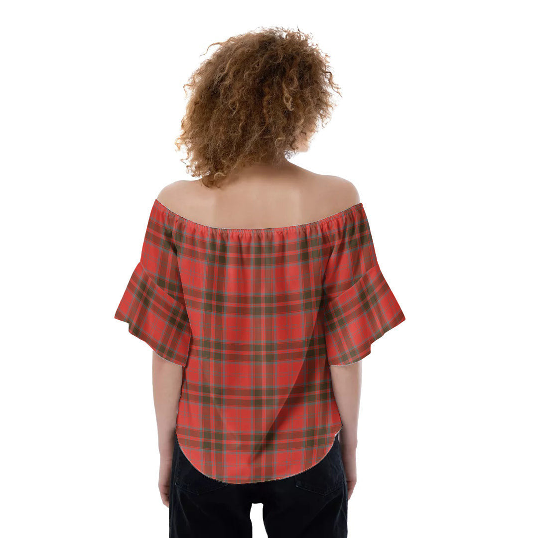 Grant Weathered Tartan Plaid Off-Shoulder Blouse