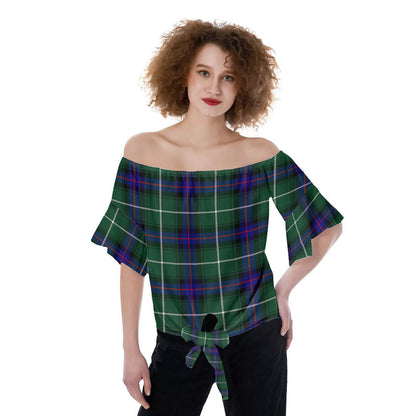 MacDonald of the Isles Hunting Modern Tartan Plaid Off-Shoulder Blouse