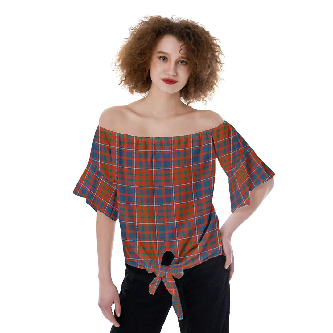 Cameron of Lochiel Ancient Tartan Plaid Off-Shoulder Blouse