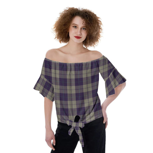 Cunningham Dress Blue Dancers Tartan Plaid Off-Shoulder Blouse