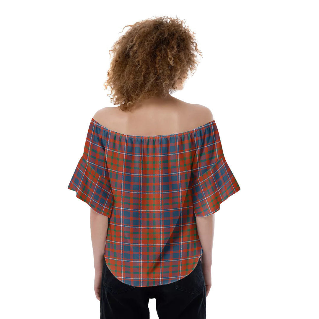 Cameron of Lochiel Ancient Tartan Plaid Off-Shoulder Blouse